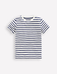Everyday Short Sleeve T-Shirt-Ivory/College Navy / Boden Sale