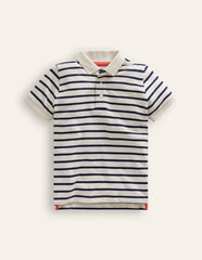 Piqué Polo Shirt-Ivory/College Navy / Boden On sale