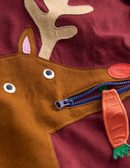 Zip Detail Appliqué T-shirt-Port Reindeer / Boden Sale