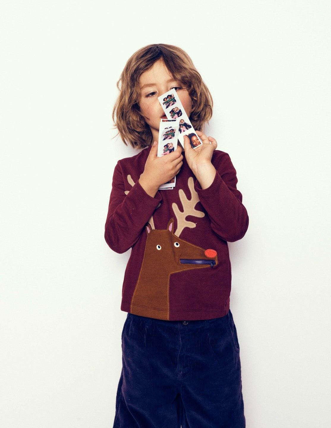 Zip Detail Appliqué T-shirt-Port Reindeer / Boden Sale