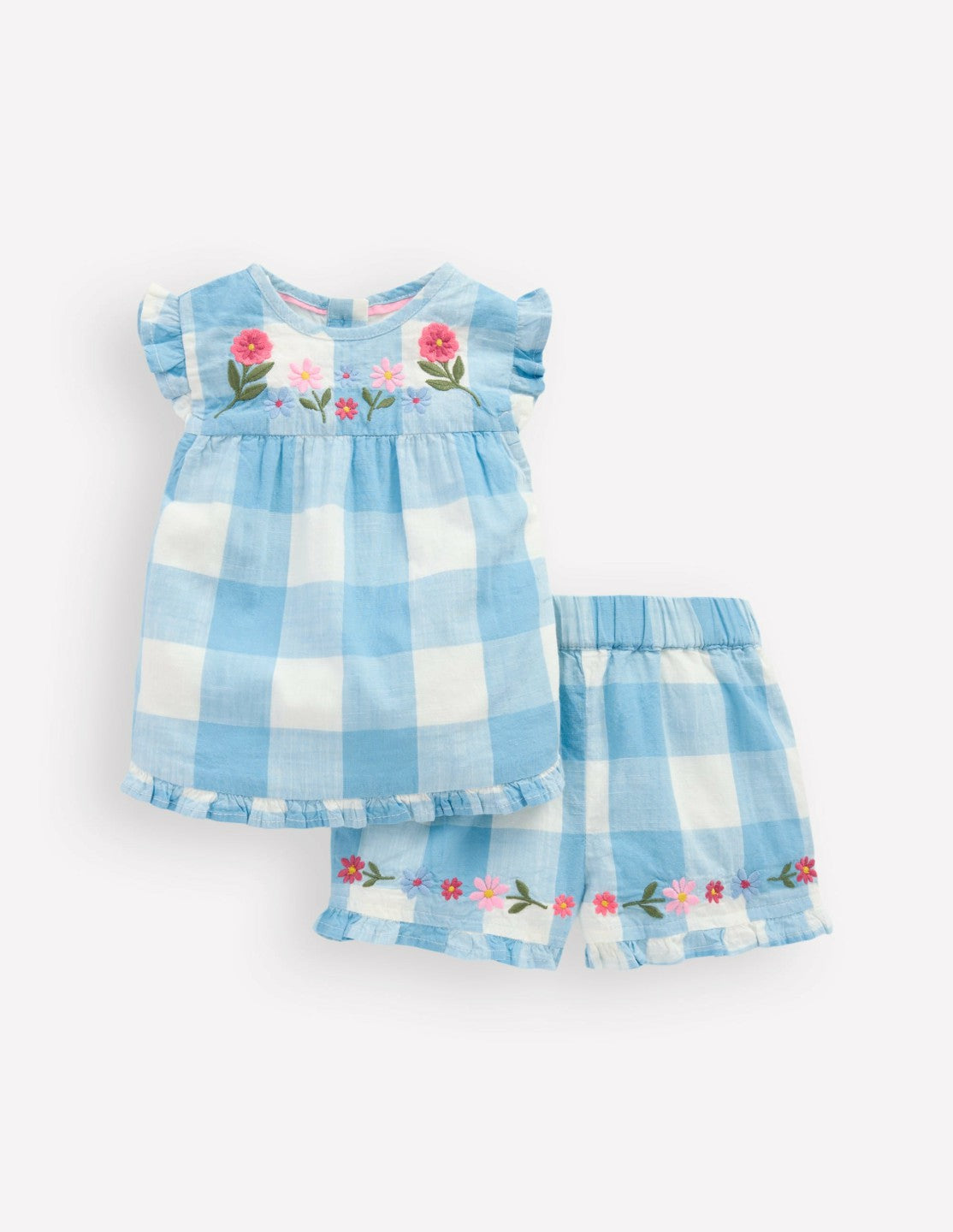 Pretty Trim Woven Play Set-Blue Gingham Embroidery / Boden On sale