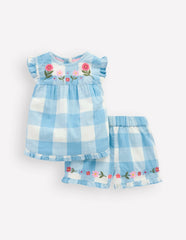 Pretty Trim Woven Play Set-Blue Gingham Embroidery / Boden On sale