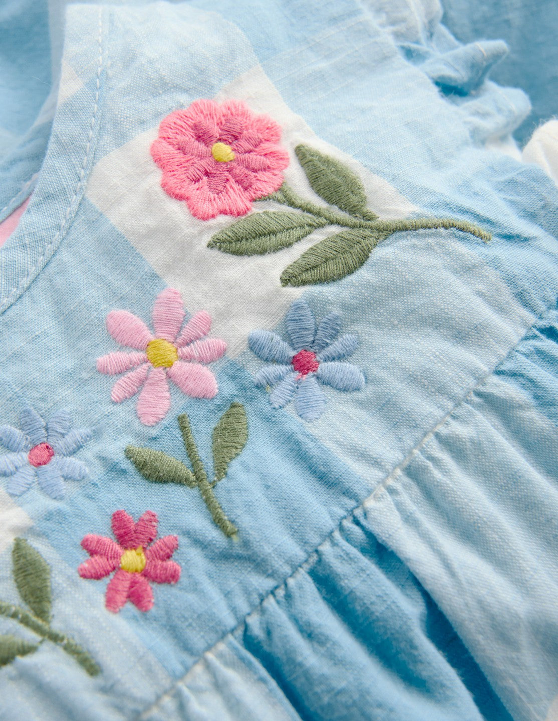 Pretty Trim Woven Play Set-Blue Gingham Embroidery / Boden On sale