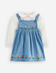 Embroidered Pinny Dress Set-Chambray Floral Embroidery / Boden Outlet