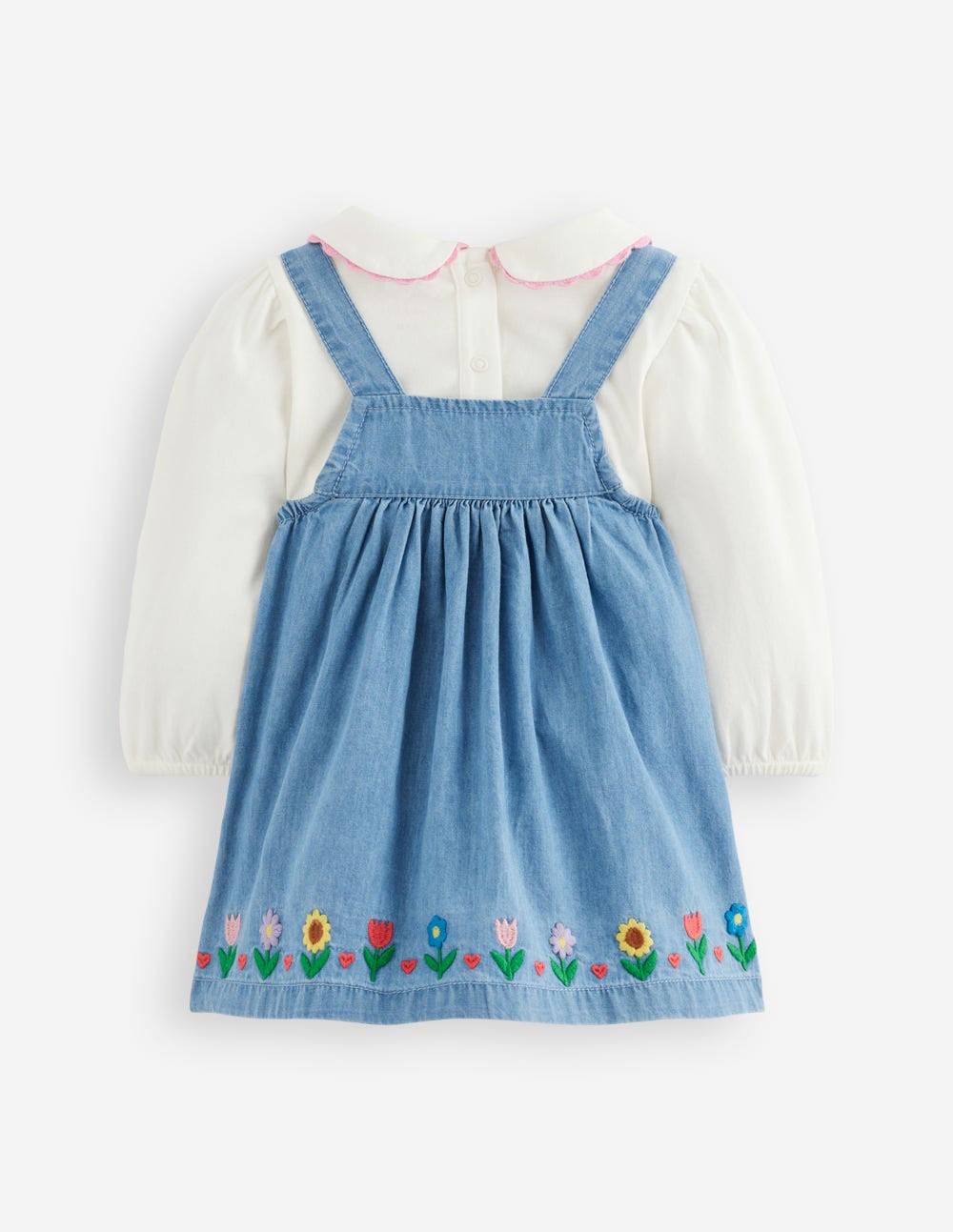 Embroidered Pinny Dress Set-Chambray Floral Embroidery / Boden Outlet