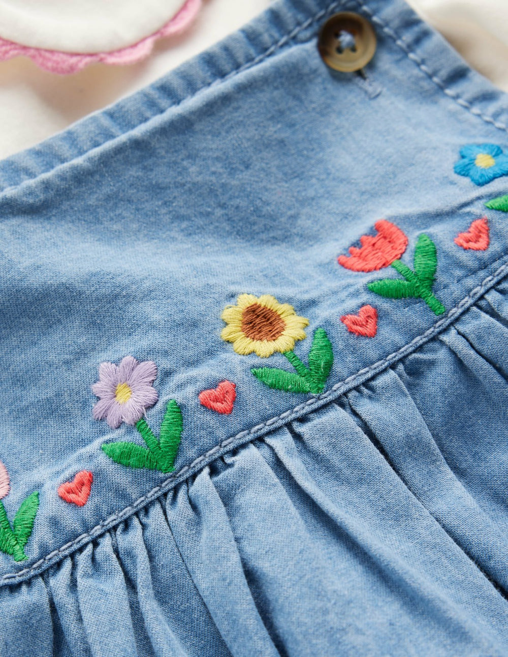 Embroidered Pinny Dress Set-Chambray Floral Embroidery / Boden Outlet