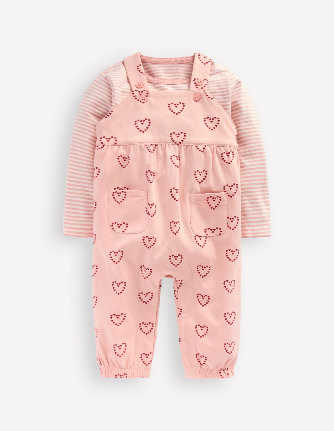 Jersey Dungaree Set-Pink Hearts / Boden On sale