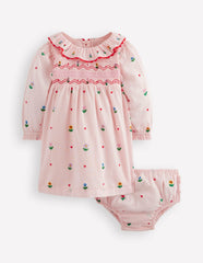 Embroidered Smocked Dress-Pink Multi Floral Heart Flower / Boden On sale