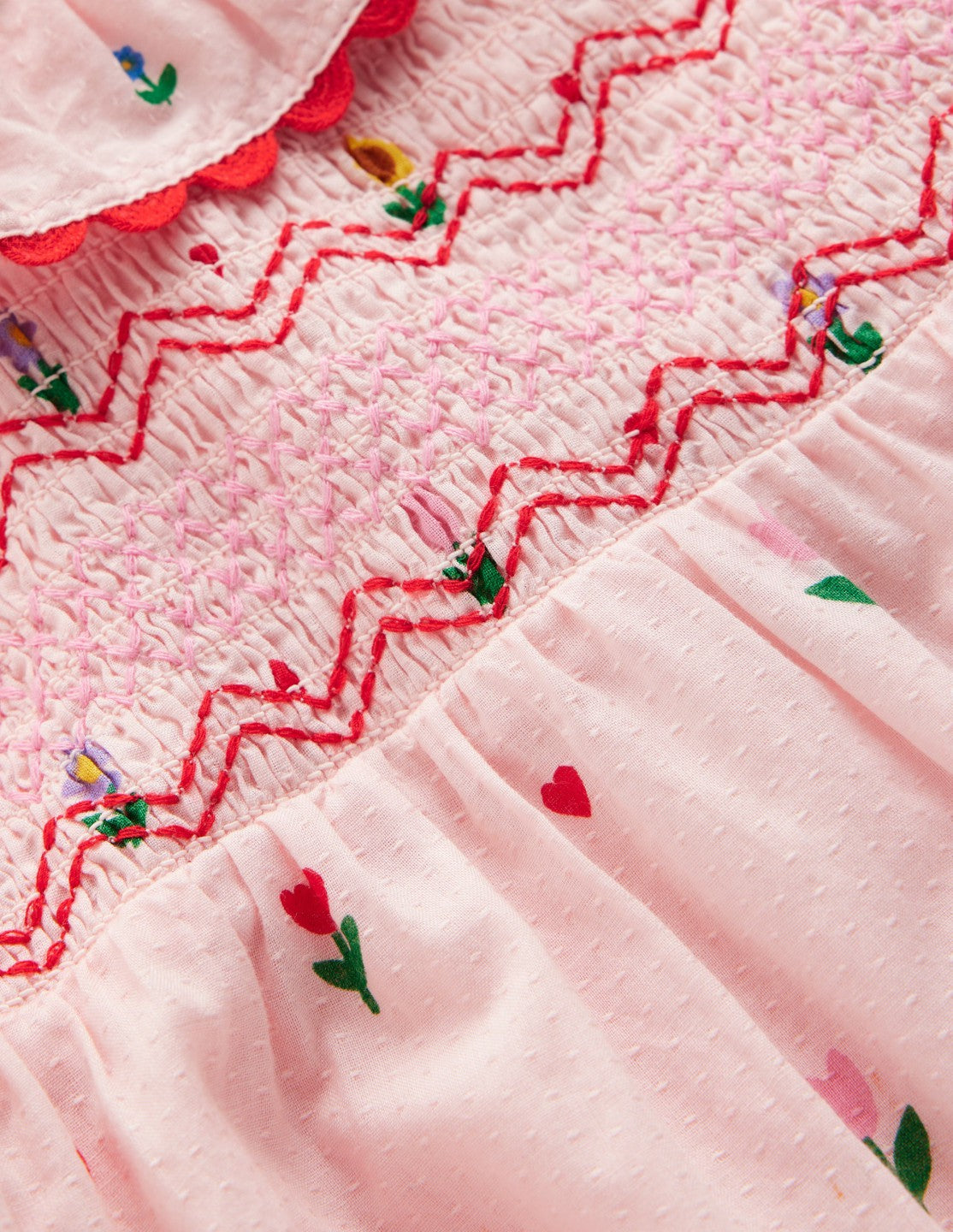 Embroidered Smocked Dress-Pink Multi Floral Heart Flower / Boden On sale