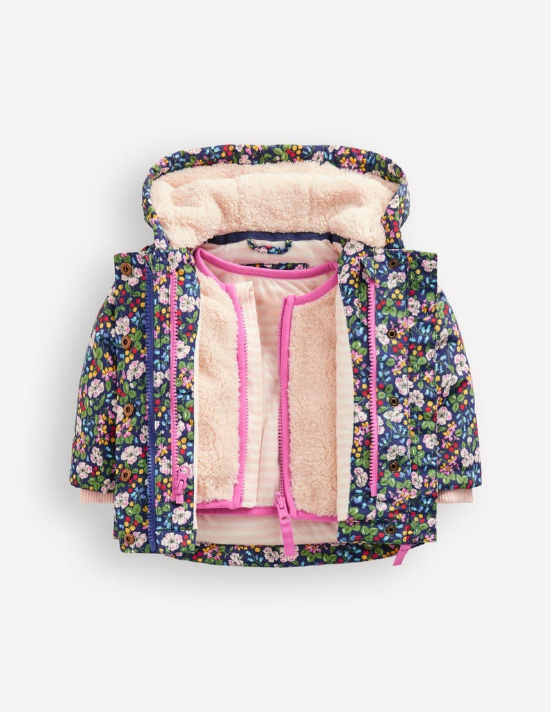 3-in-1 Showerproof Coat-Twilight Berry Floral / Boden