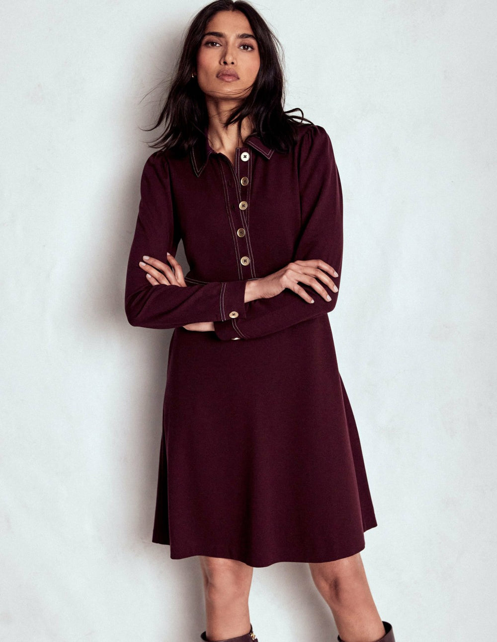 Nicolette Long Sleeve Dress-Dark Cherry / Boden Outlet