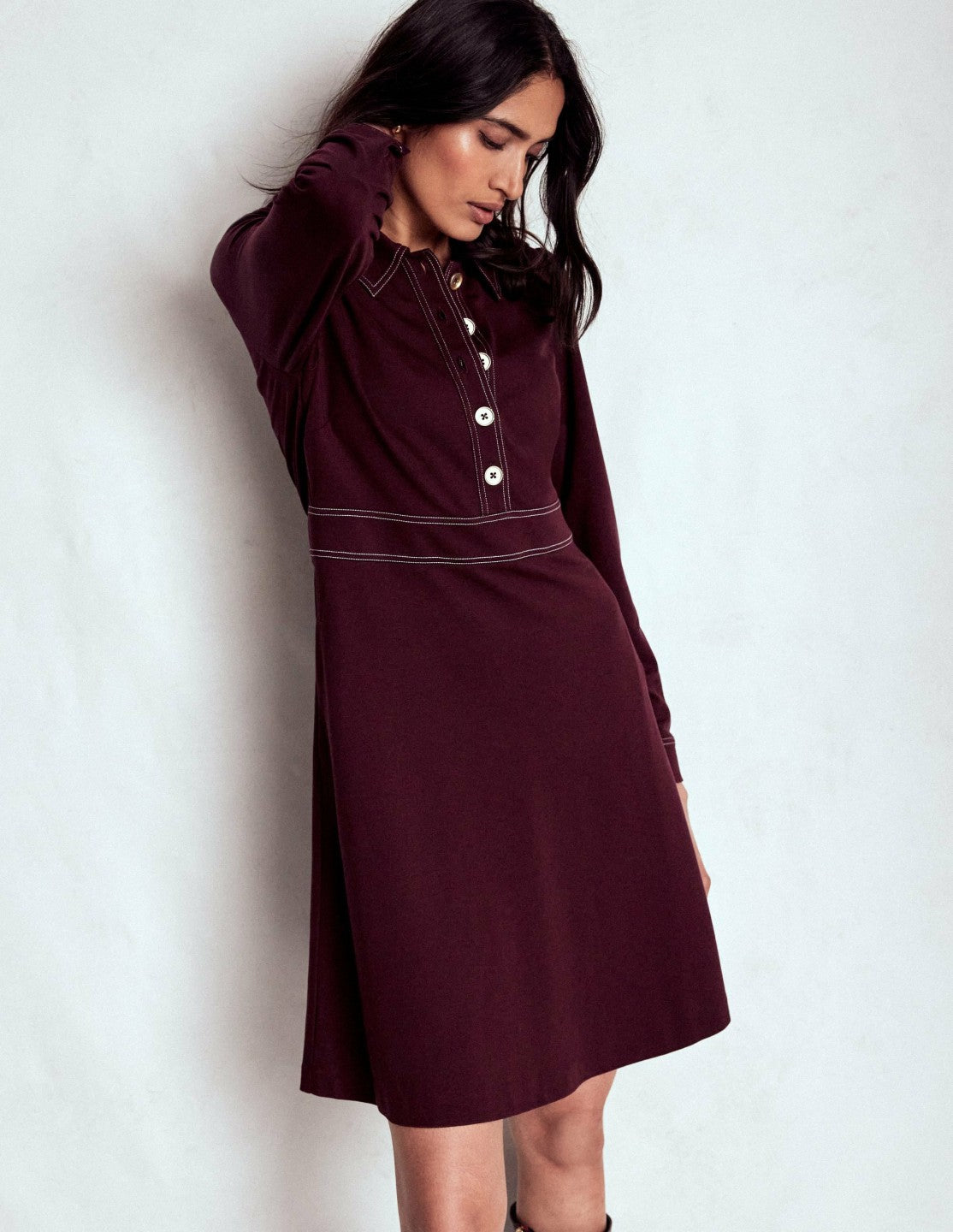 Nicolette Long Sleeve Dress-Dark Cherry / Boden Outlet