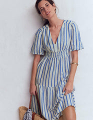 Irene Linen Midi Dress-Blue Stripe / Boden Discount