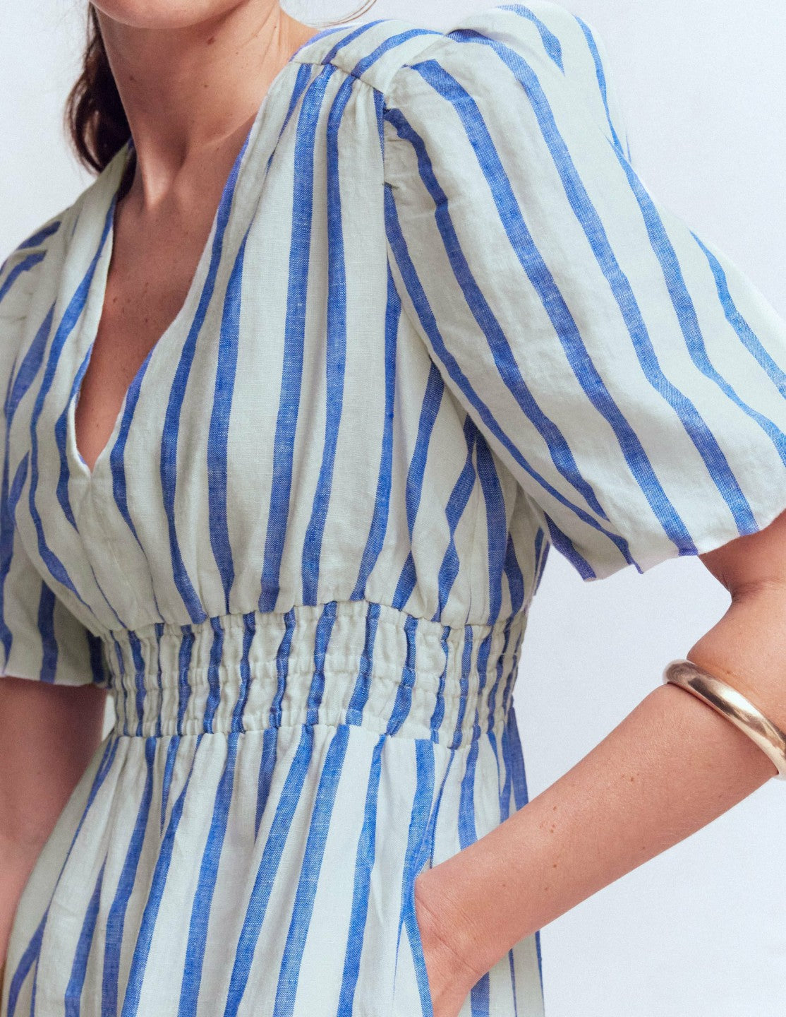 Irene Linen Midi Dress-Blue Stripe / Boden Discount