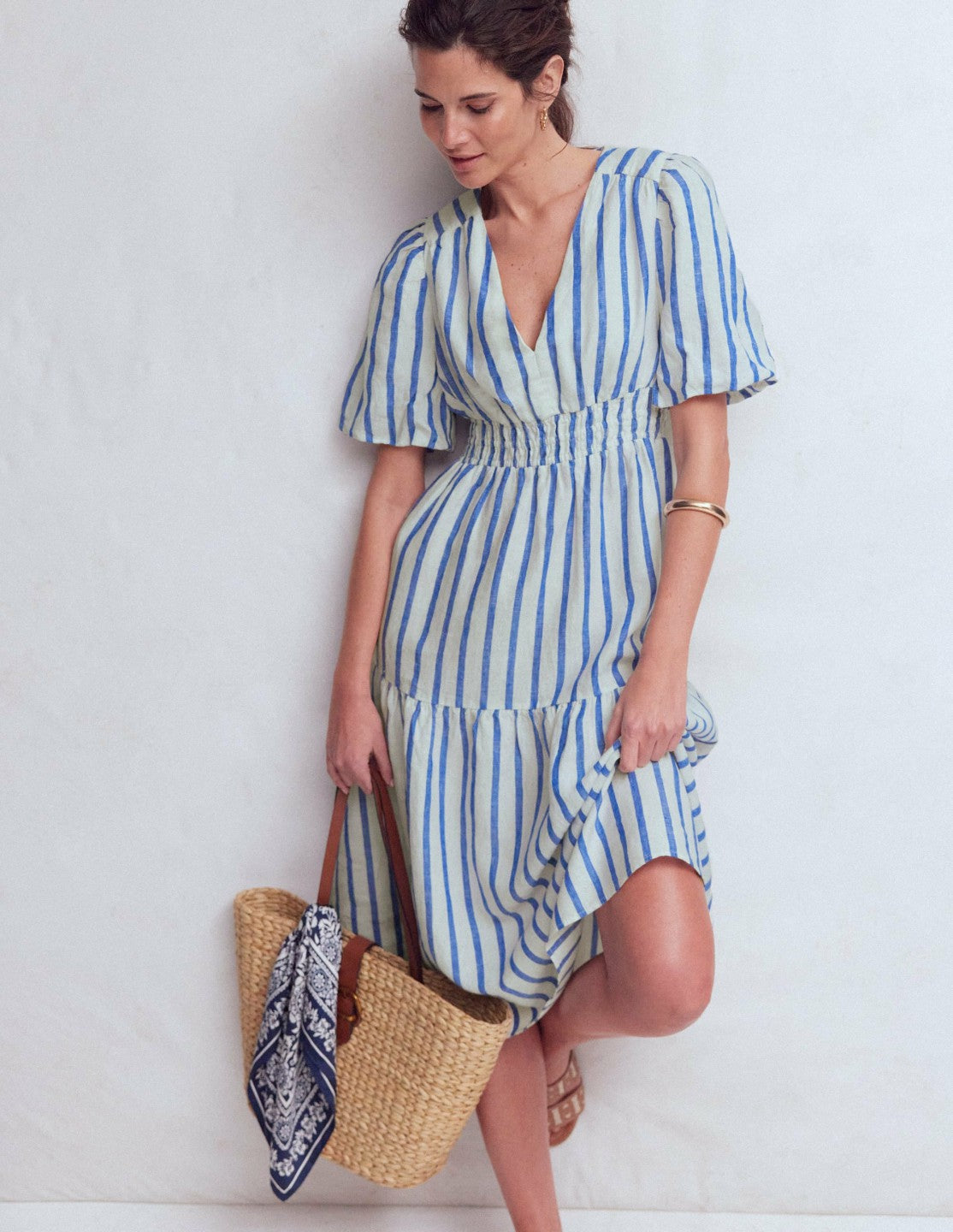Irene Linen Midi Dress-Blue Stripe / Boden Discount