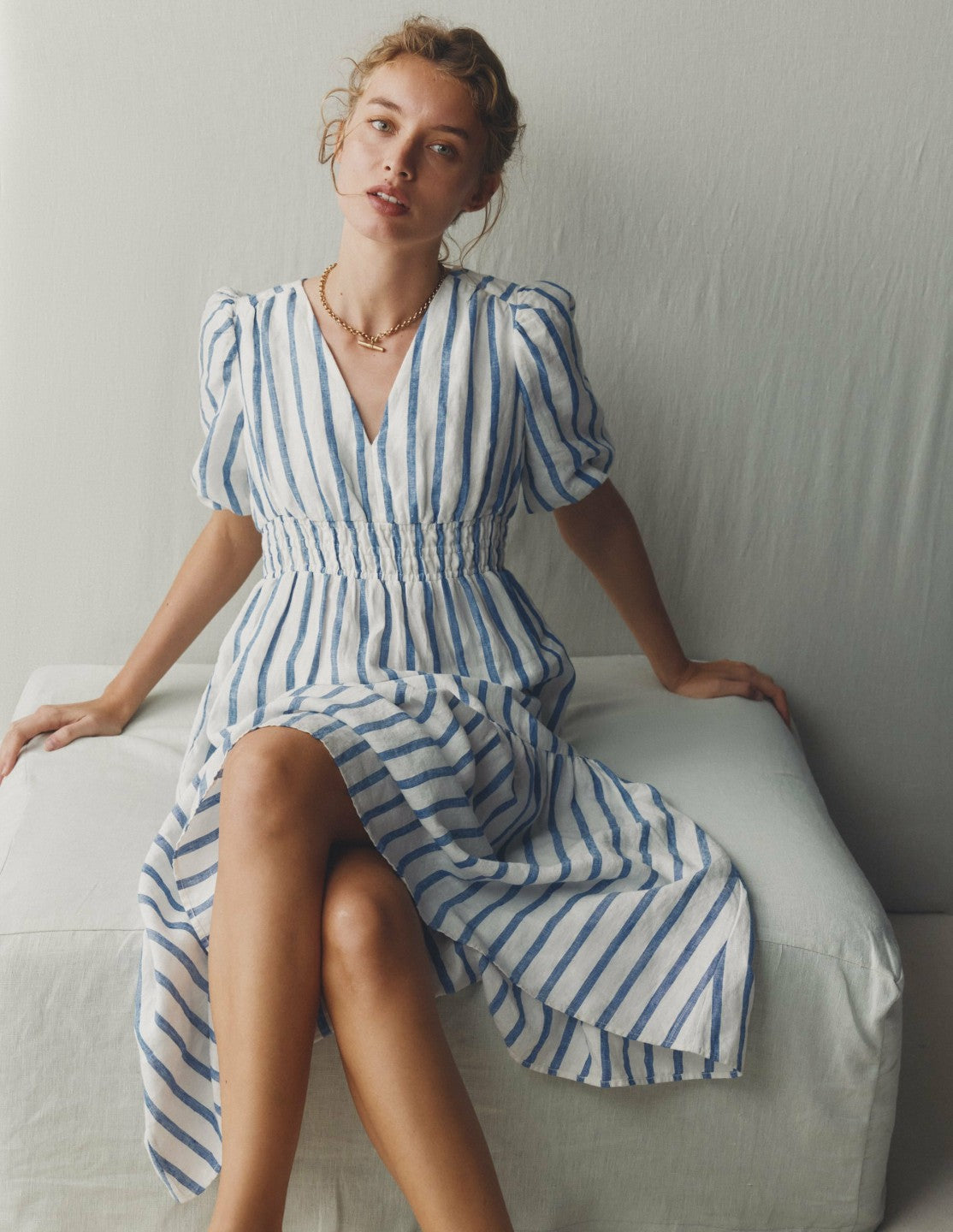 Irene Linen Midi Dress-Blue Stripe / Boden Discount