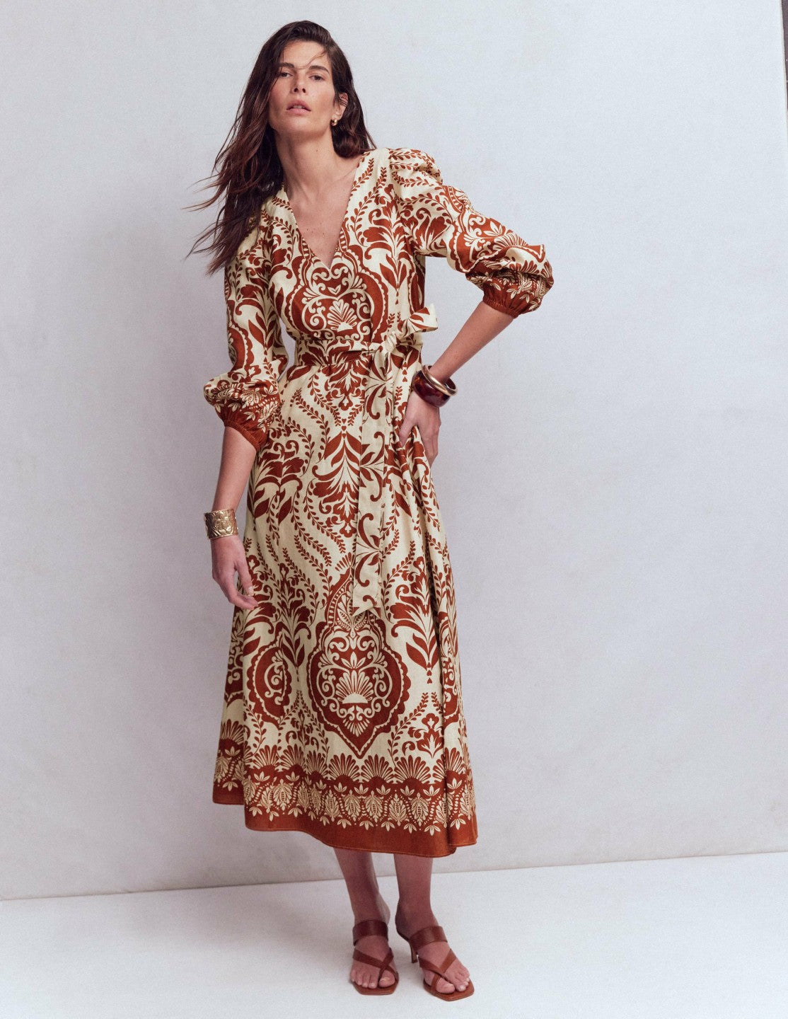 Florence Linen Blend Dress-Orange, Ornamental Garden / Boden On sale