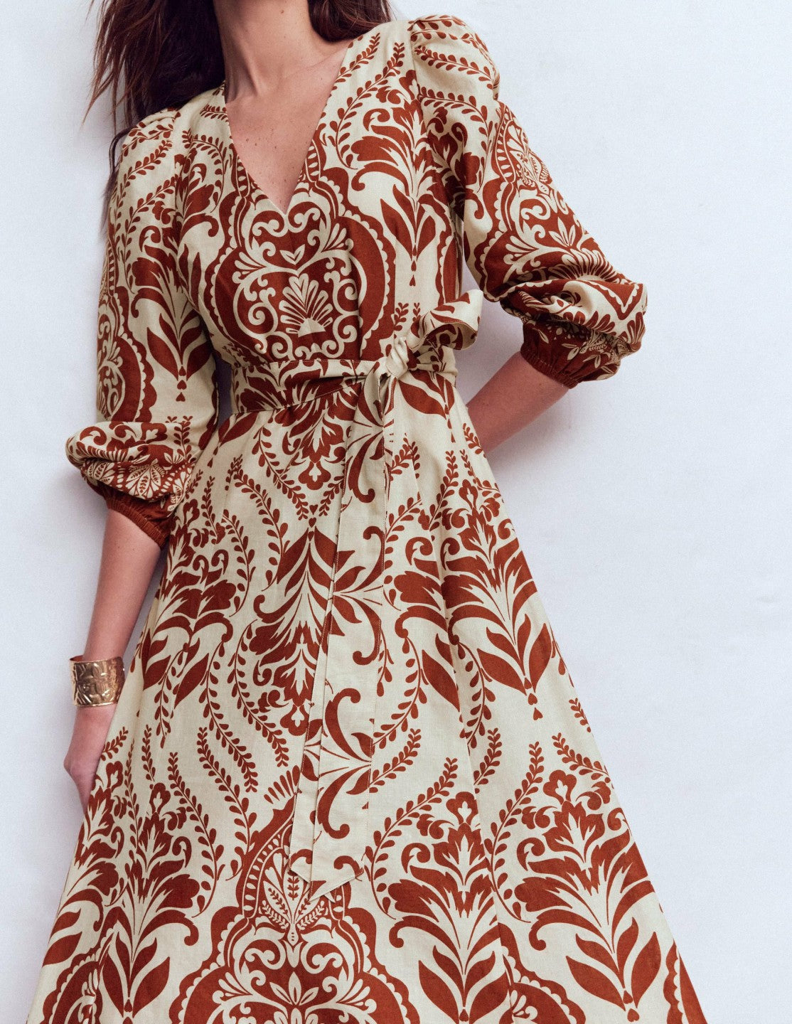 Florence Linen Blend Dress-Orange, Ornamental Garden / Boden On sale