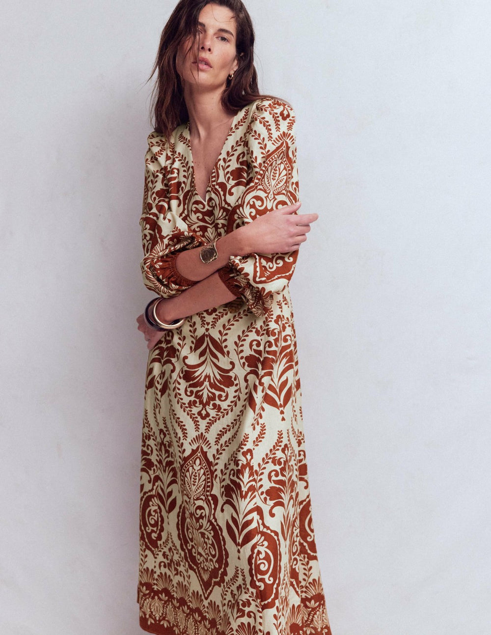 Florence Linen Blend Dress-Orange, Ornamental Garden / Boden On sale