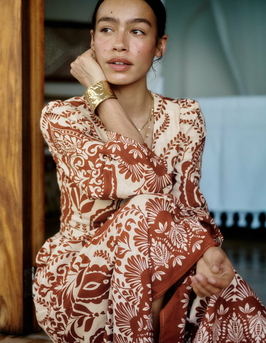 Florence Linen Blend Dress-Orange, Ornamental Garden / Boden On sale