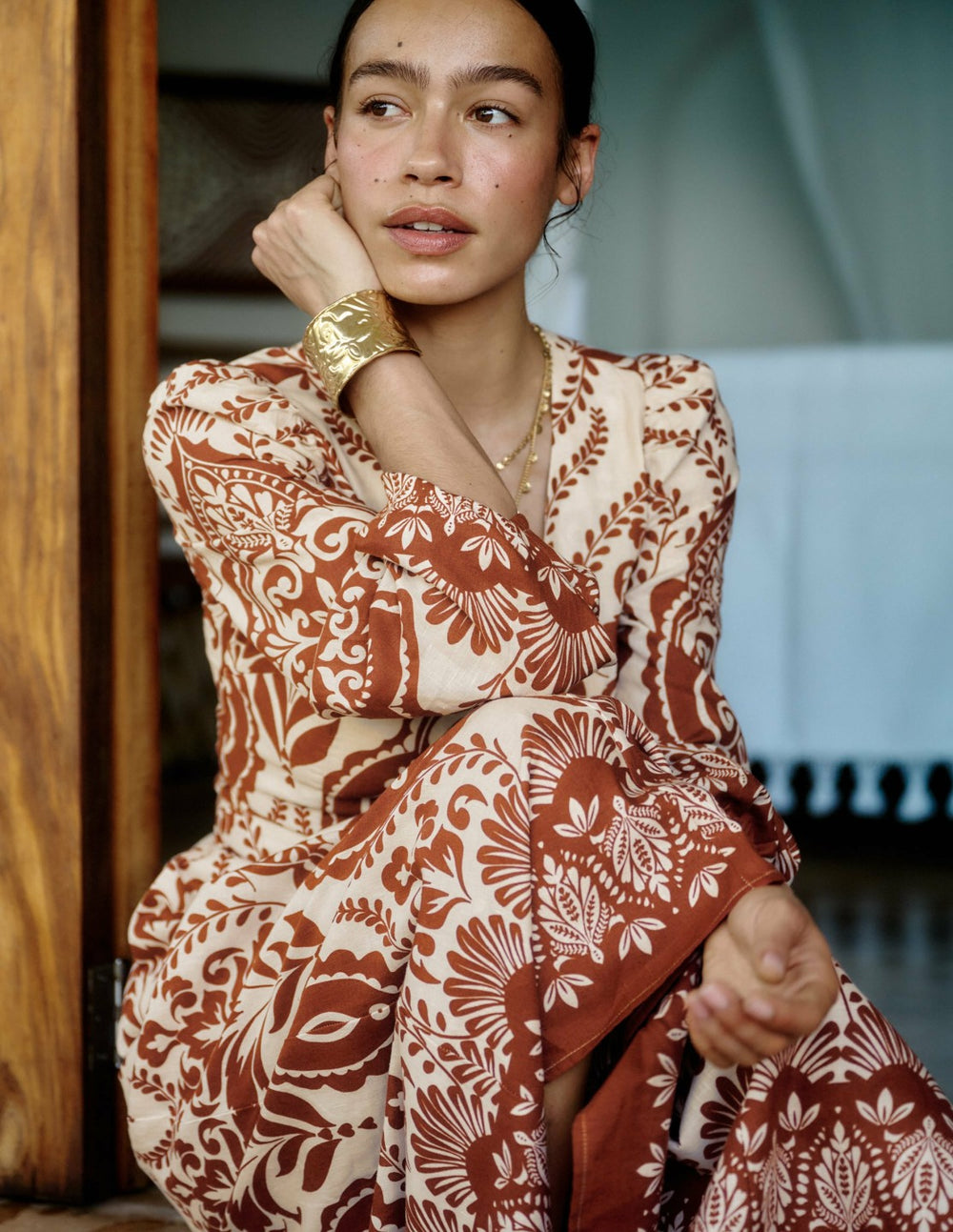 Florence Linen Blend Dress-Orange, Ornamental Garden / Boden On sale