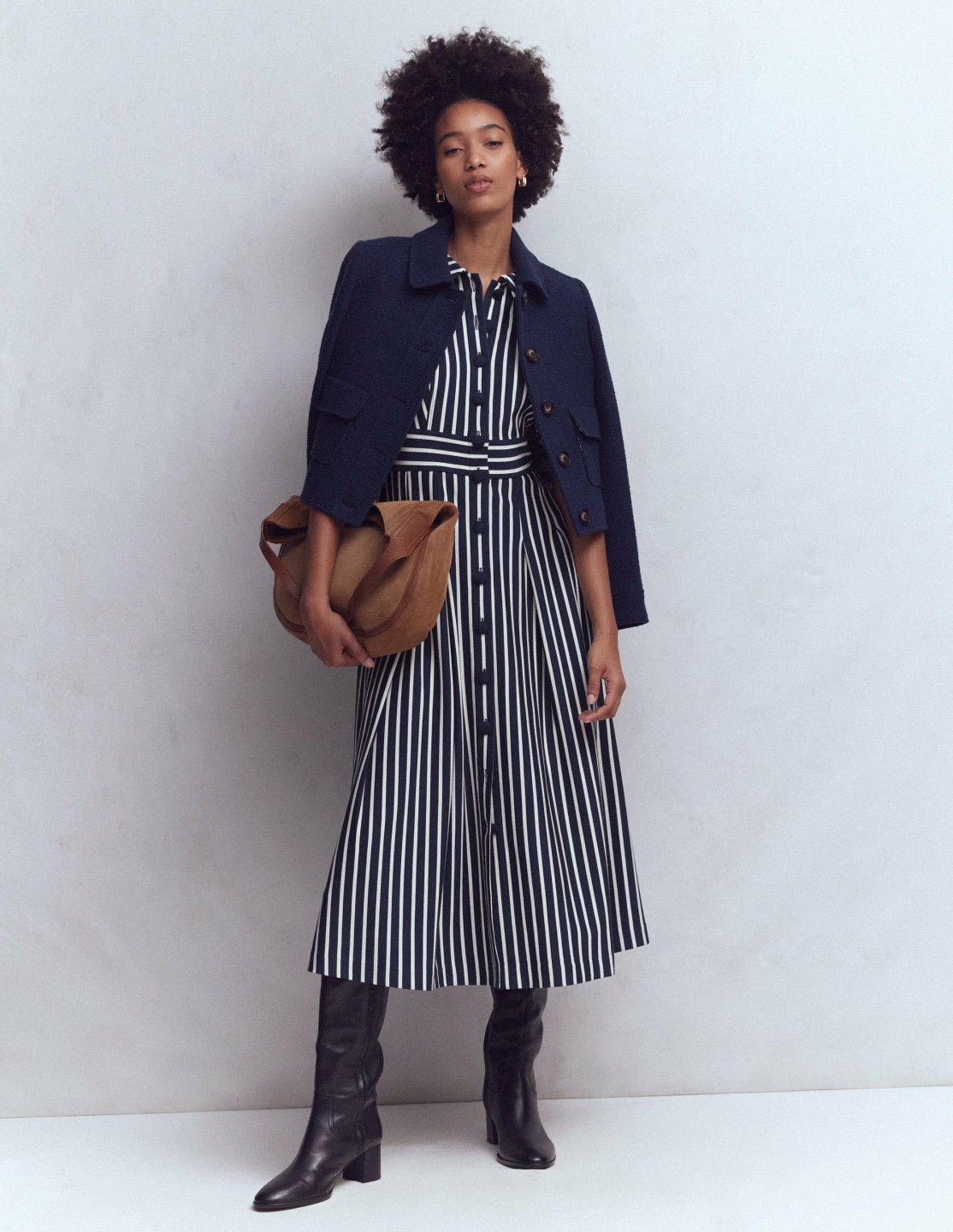 Bridget Ponte Shirt Dress-Navy and Ivory Stripe / Boden us