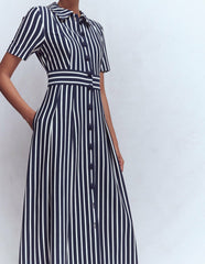 Bridget Ponte Shirt Dress-Navy and Ivory Stripe / Boden us