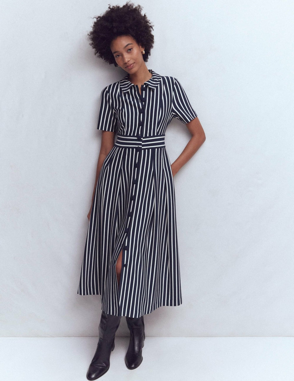 Bridget Ponte Shirt Dress-Navy and Ivory Stripe / Boden us