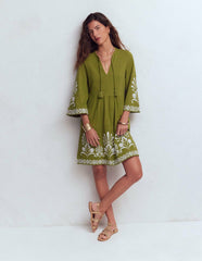Short Kaftan Jersey Dress-Khaki Embroidered / Boden