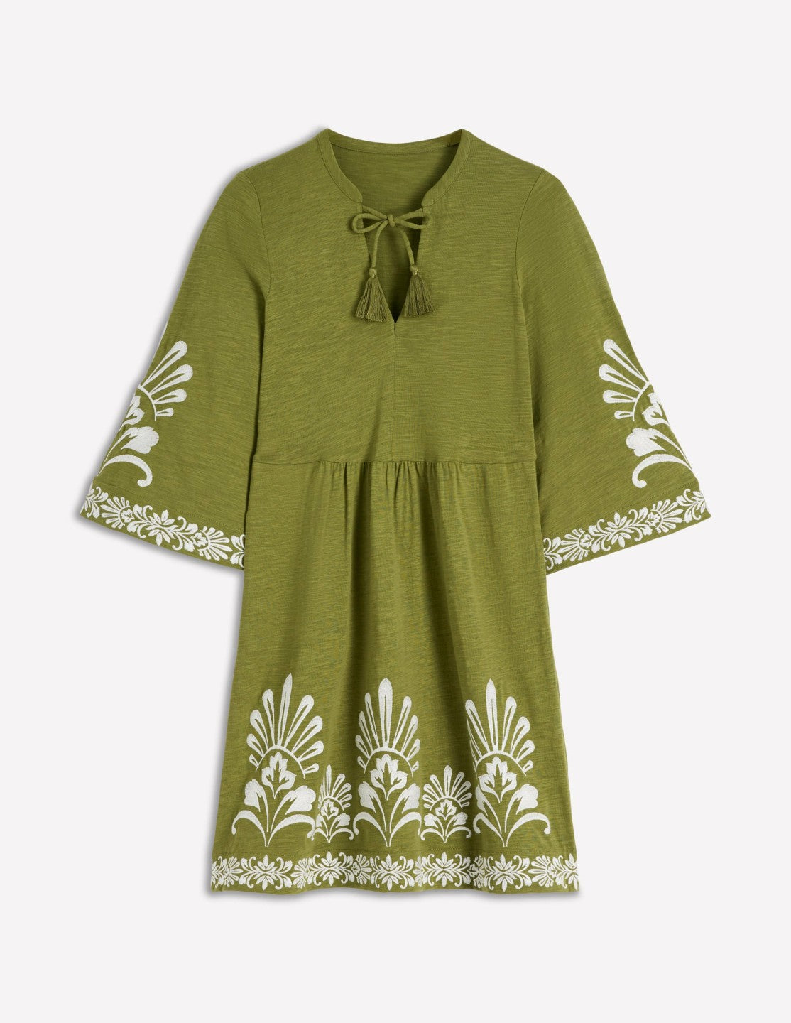 Short Kaftan Jersey Dress-Khaki Embroidered / Boden