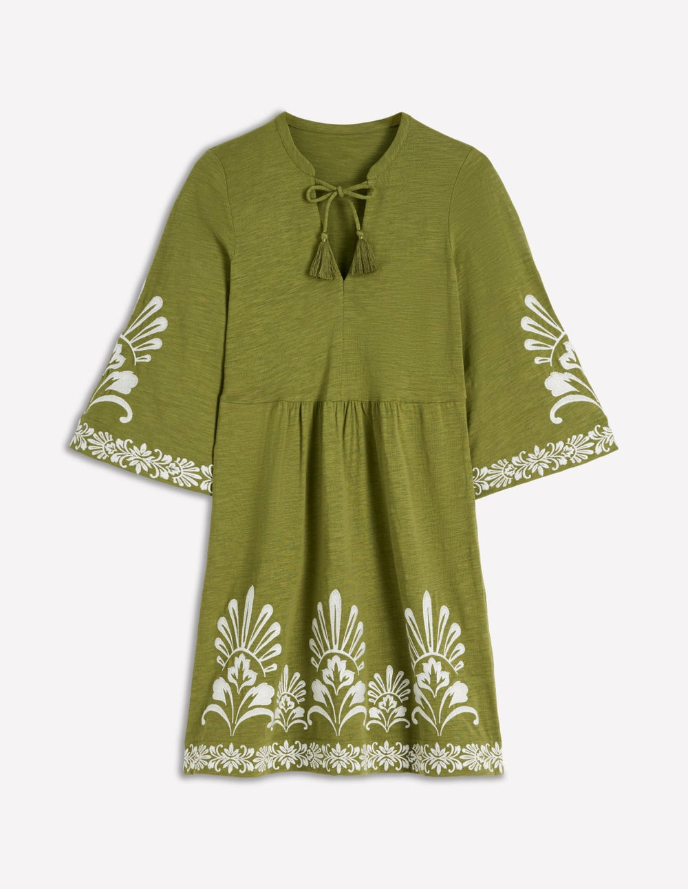 Short Kaftan Jersey Dress-Khaki Embroidered / Boden