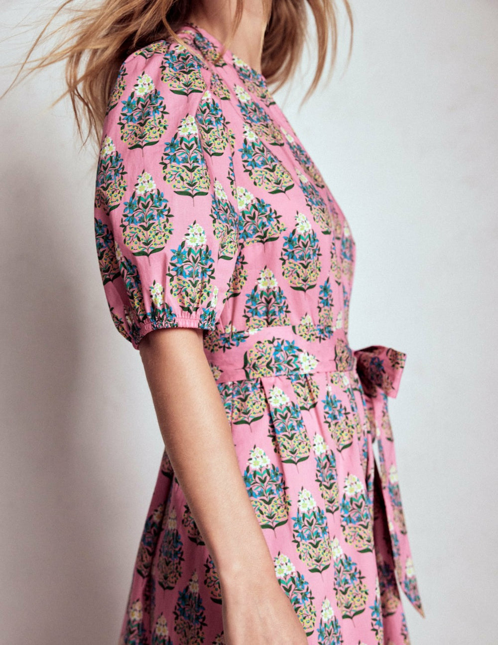 Christabel Cotton Midi Dress-Pink, Wildflower Bouquet / Boden Sale