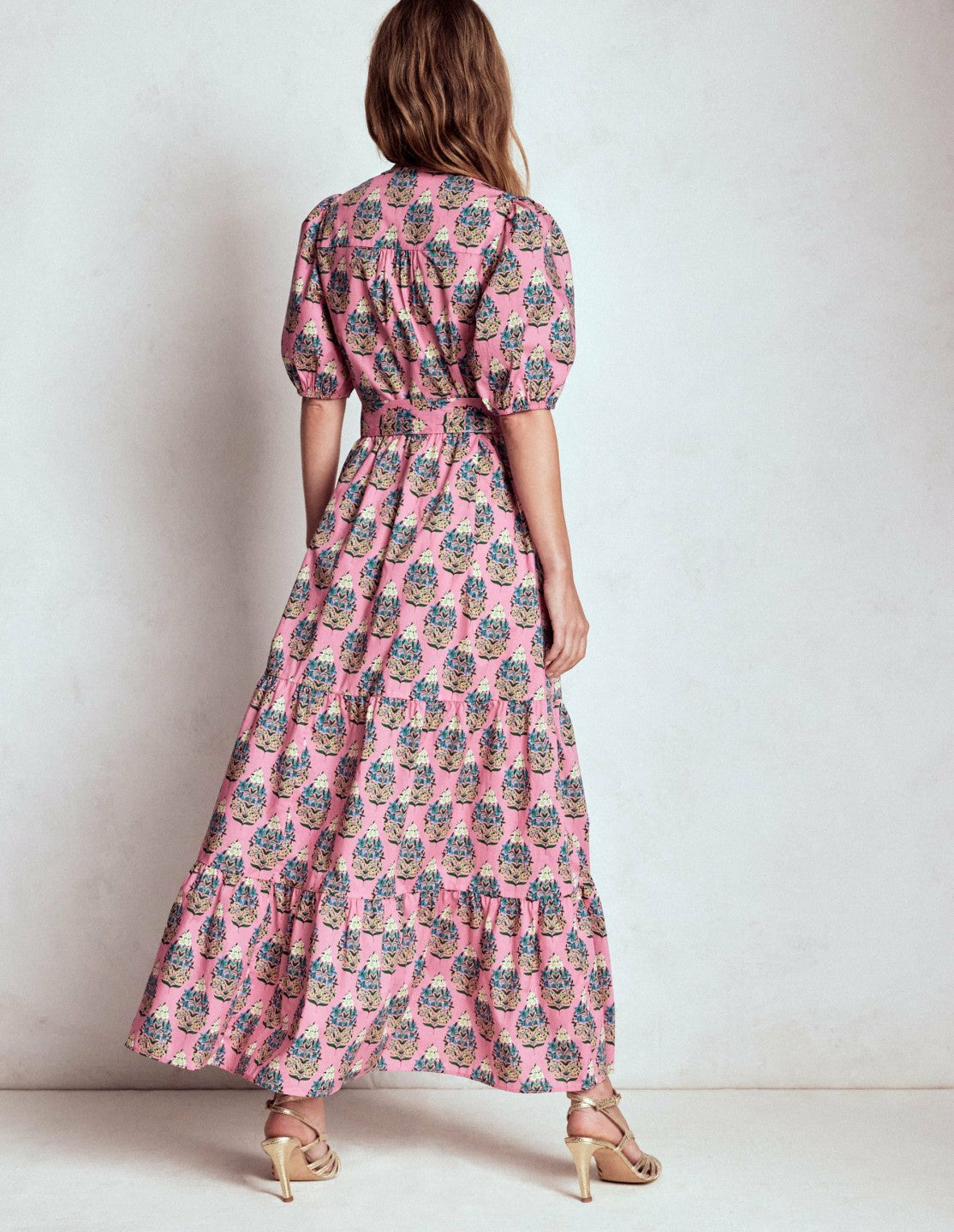 Christabel Cotton Midi Dress-Pink, Wildflower Bouquet / Boden Sale