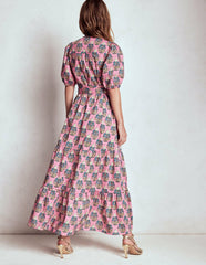 Christabel Cotton Midi Dress-Pink, Wildflower Bouquet / Boden Sale