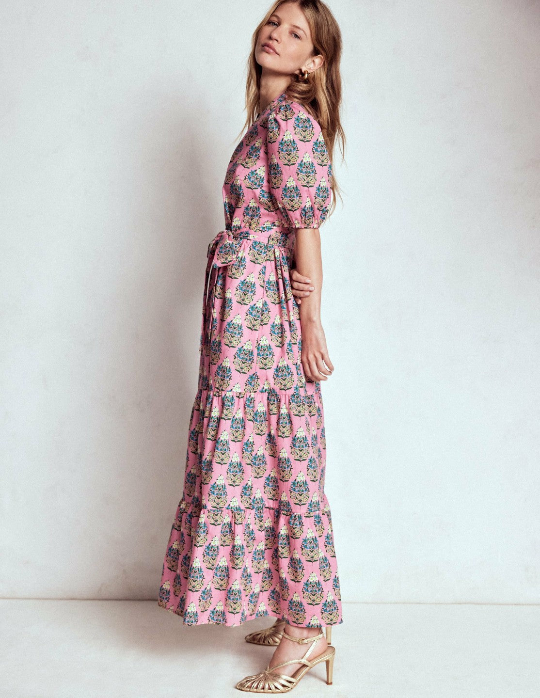 Christabel Cotton Midi Dress-Pink, Wildflower Bouquet / Boden Sale