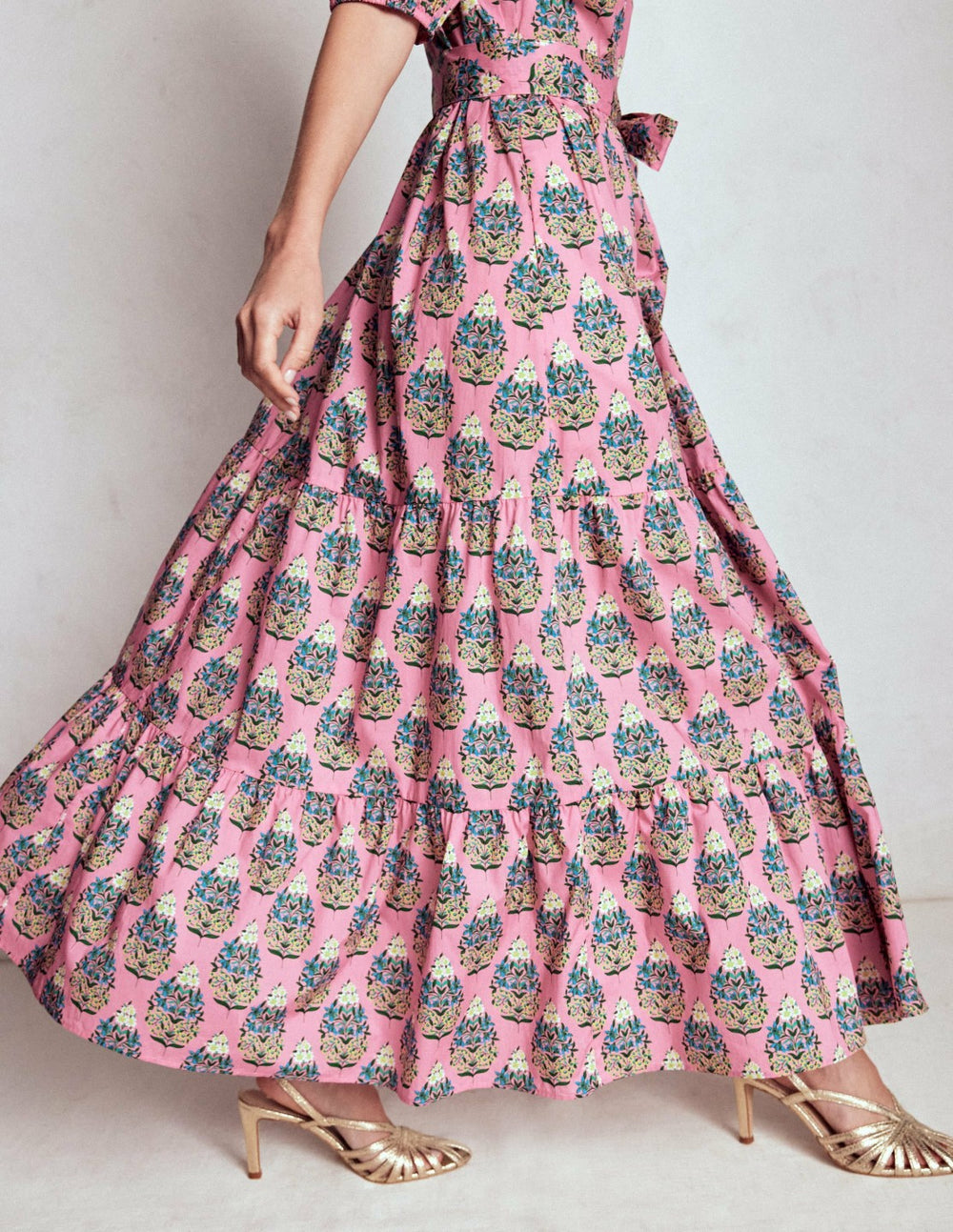 Christabel Cotton Midi Dress-Pink, Wildflower Bouquet / Boden Sale