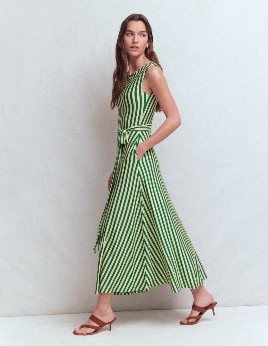 Tamsin Jersey Midi Dress-Fresh Green and Ivory Stripe / Boden Online