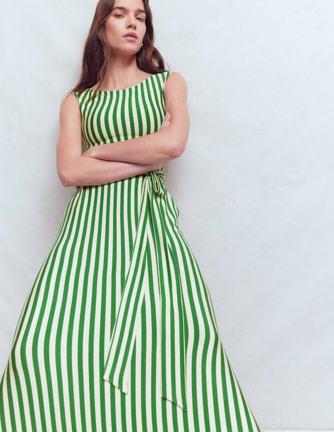 Tamsin Jersey Midi Dress-Fresh Green and Ivory Stripe / Boden Online