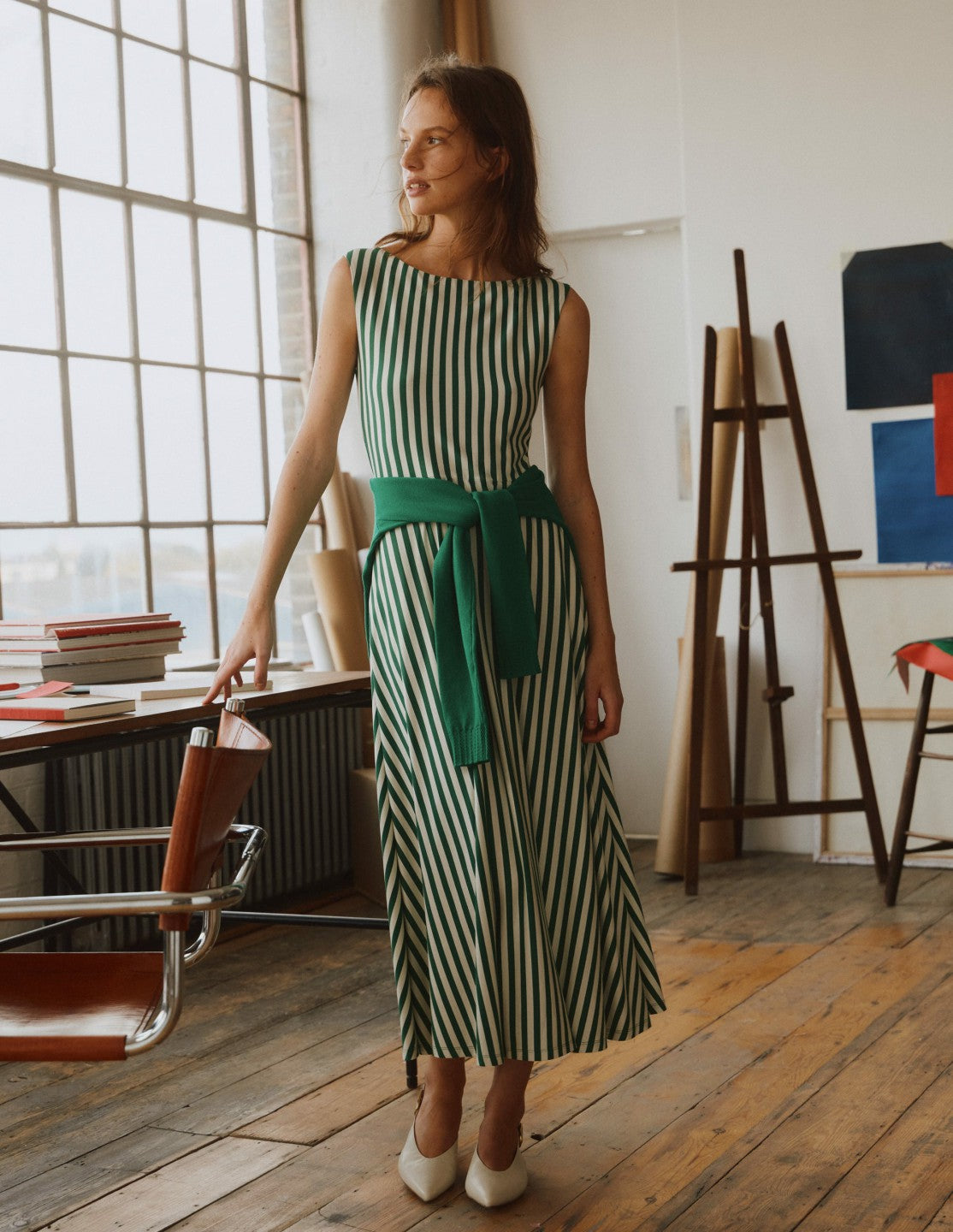 Tamsin Jersey Midi Dress-Fresh Green and Ivory Stripe / Boden Online