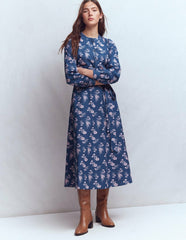 Ava Cotton Midi Dress-Denim Blue, Blossomy Sprig / Boden Outlet
