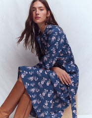 Ava Cotton Midi Dress-Denim Blue, Blossomy Sprig / Boden Outlet
