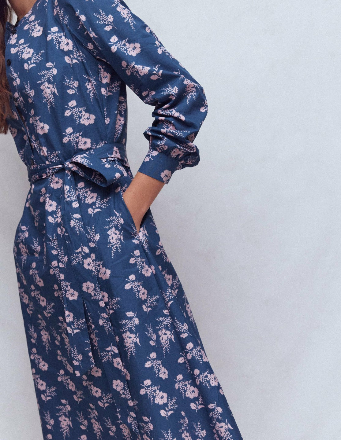 Ava Cotton Midi Dress-Denim Blue, Blossomy Sprig / Boden Outlet