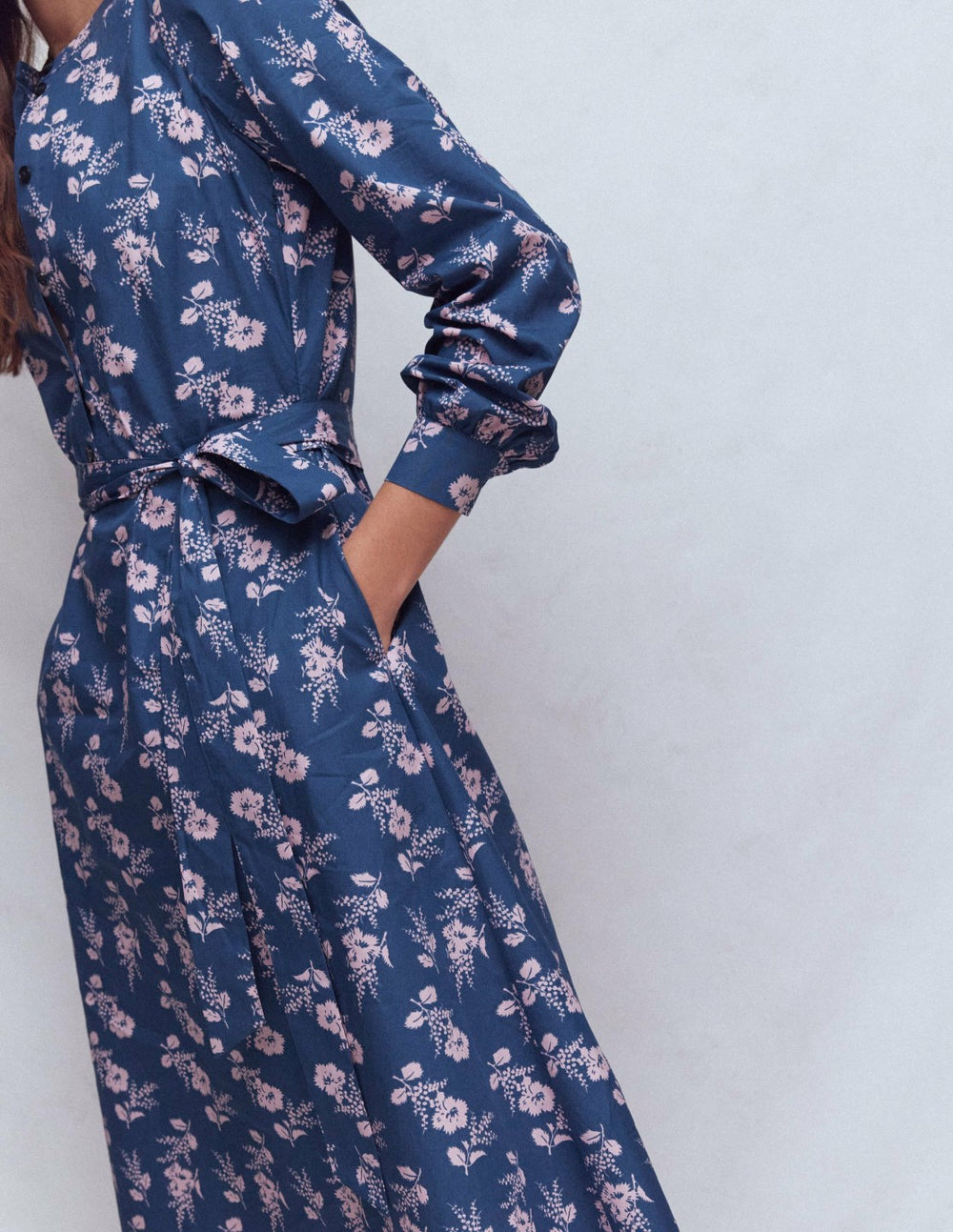 Ava Cotton Midi Dress-Denim Blue, Blossomy Sprig / Boden Outlet