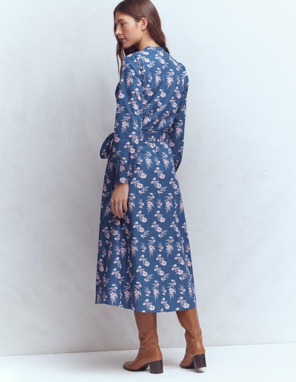 Ava Cotton Midi Dress-Denim Blue, Blossomy Sprig / Boden Outlet