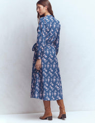 Ava Cotton Midi Dress-Denim Blue, Blossomy Sprig / Boden Outlet