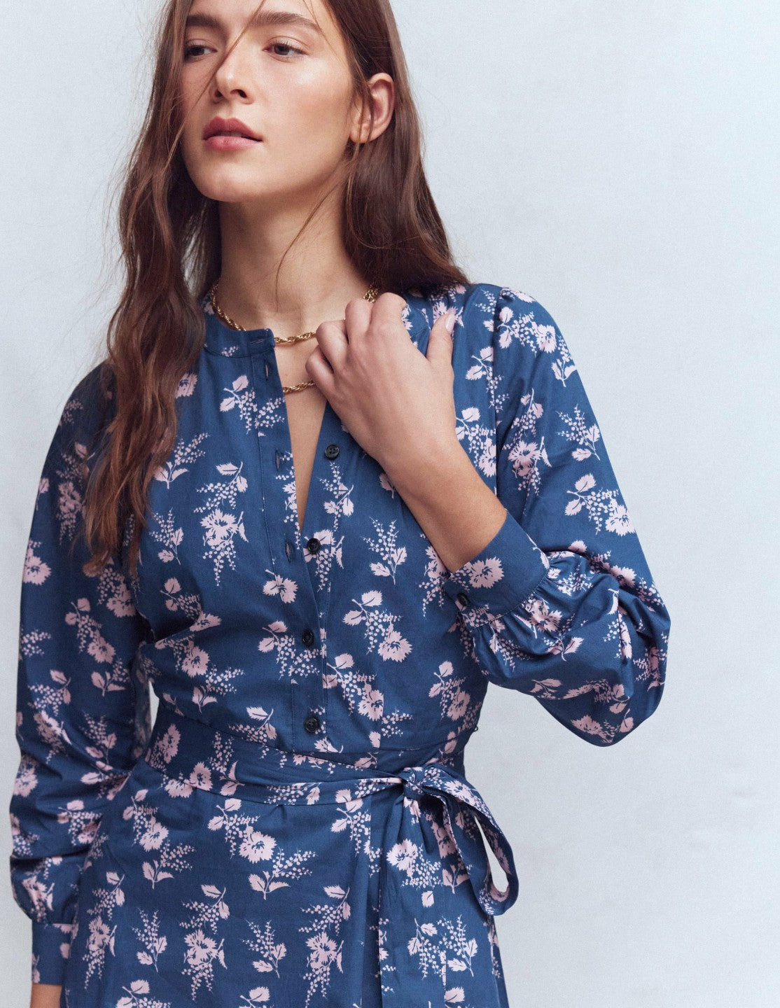 Ava Cotton Midi Dress-Denim Blue, Blossomy Sprig / Boden Outlet