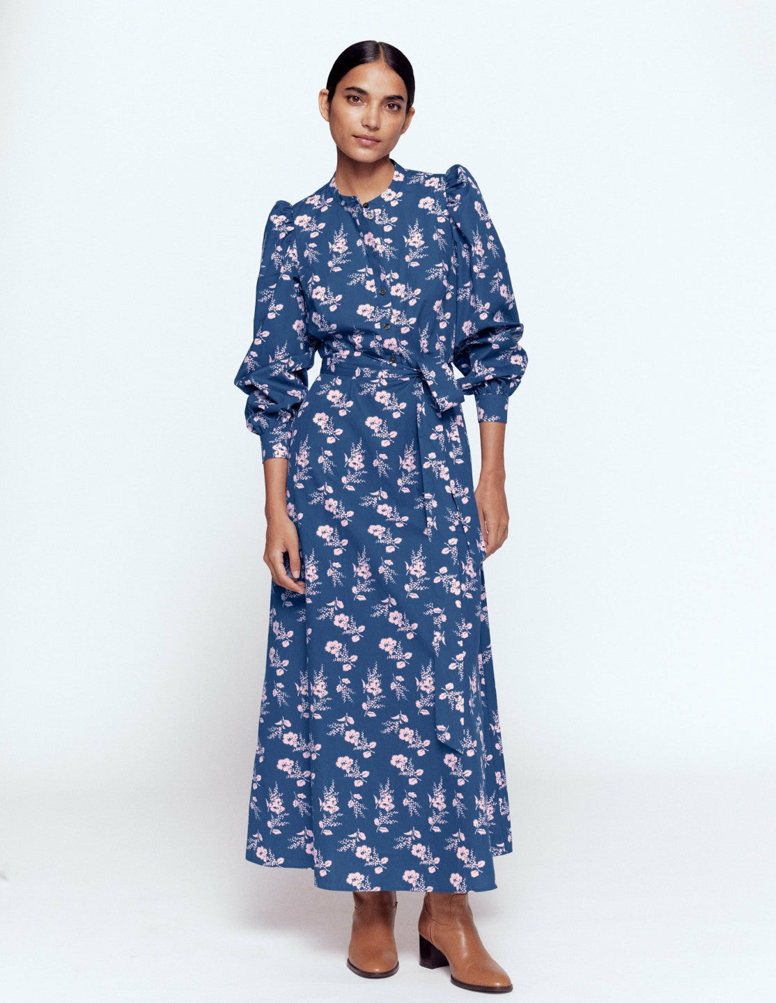 Ava Cotton Midi Dress-Denim Blue, Blossomy Sprig / Boden Outlet