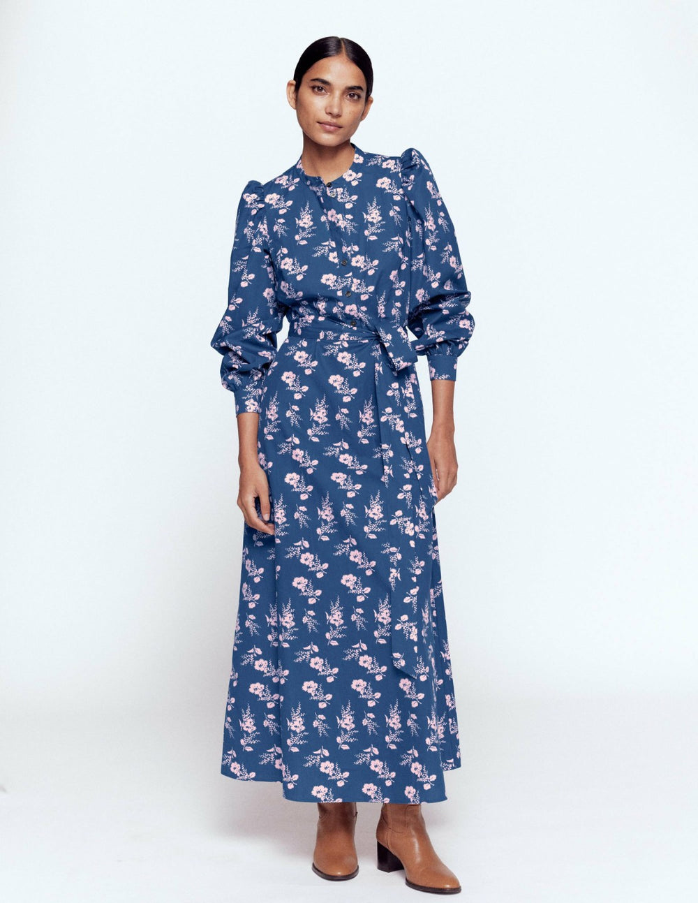 Ava Cotton Midi Dress-Denim Blue, Blossomy Sprig / Boden Outlet