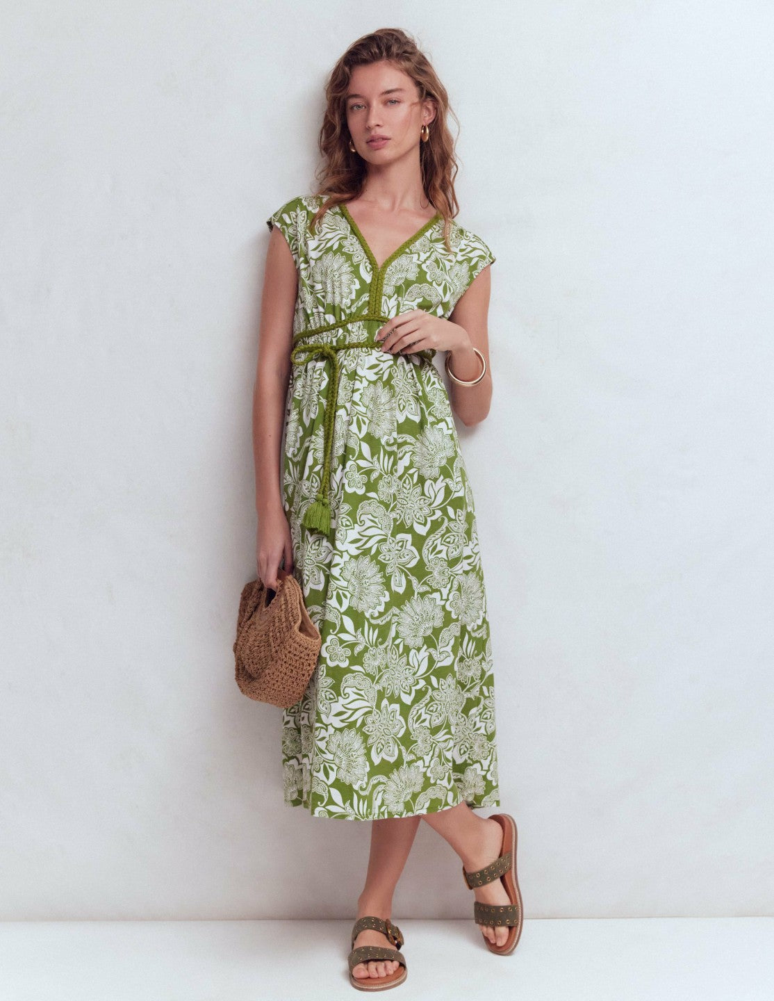 Heidi Ruched Rope Jersey Dress-Olive, Elegant Blossom / Boden On sale