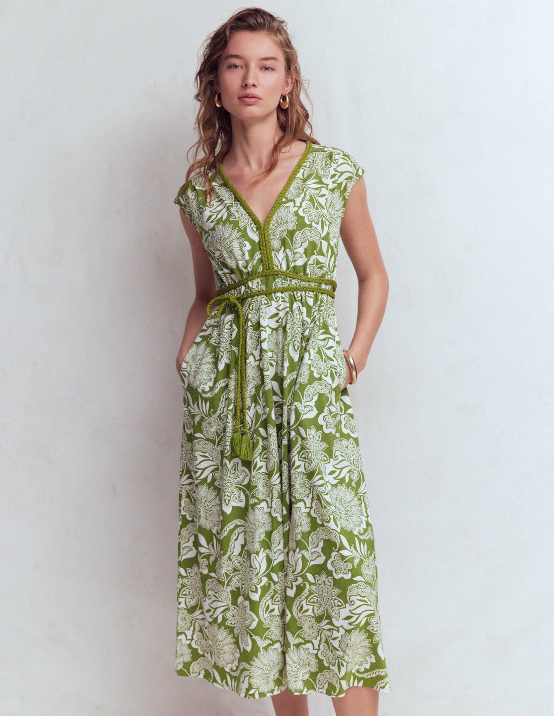 Heidi Ruched Rope Jersey Dress-Olive, Elegant Blossom / Boden On sale